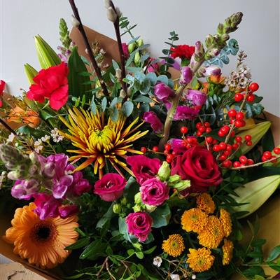 Florist choice seasonal hand tied bouquet